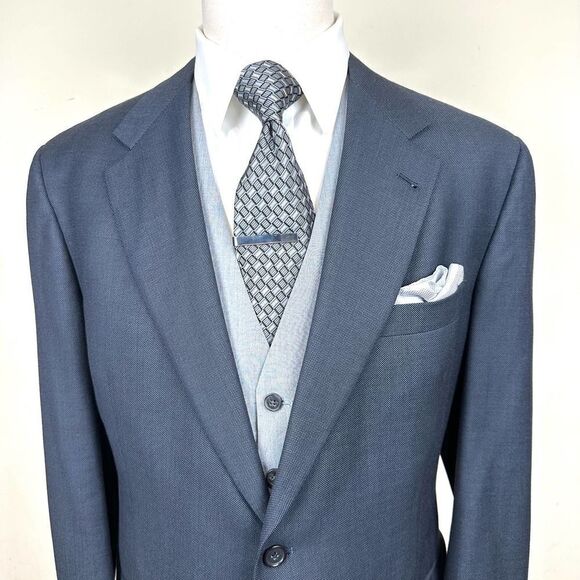 Hart Schaffner Marx Navy Birds Eye Gold Trumpeter Suit 46 R Pants 39 Read - Picture 2 of 13